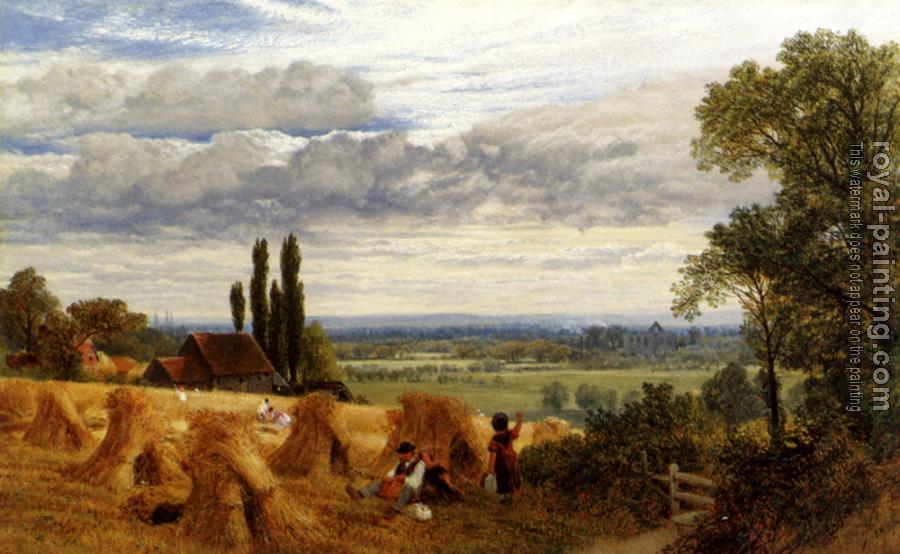 Frederick William Hulme : Hulme Frederick William Harvesting Near Newark Priory Ripley Surrey